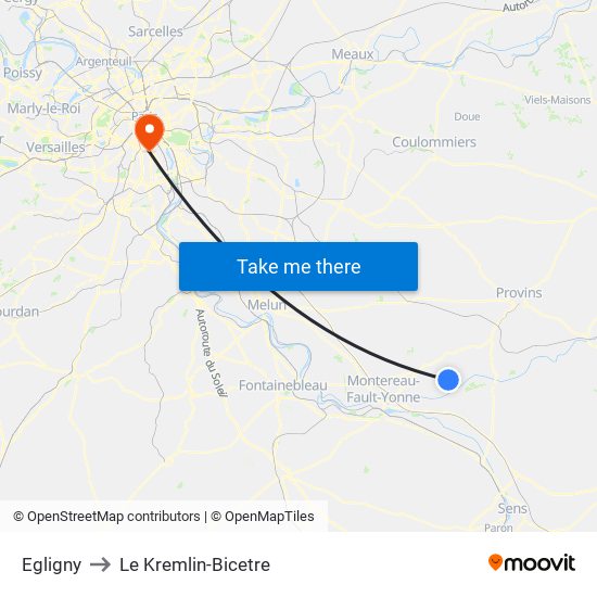 Egligny to Le Kremlin-Bicetre map