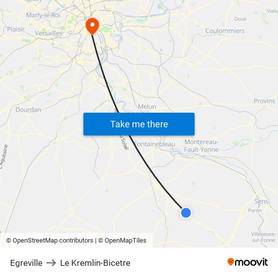 Egreville to Le Kremlin-Bicetre map
