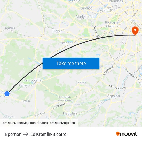 Epernon to Le Kremlin-Bicetre map