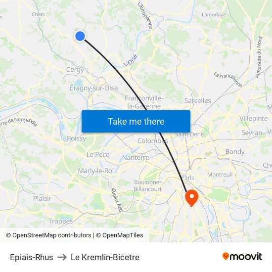 Epiais-Rhus to Le Kremlin-Bicetre map