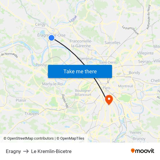 Eragny to Le Kremlin-Bicetre map