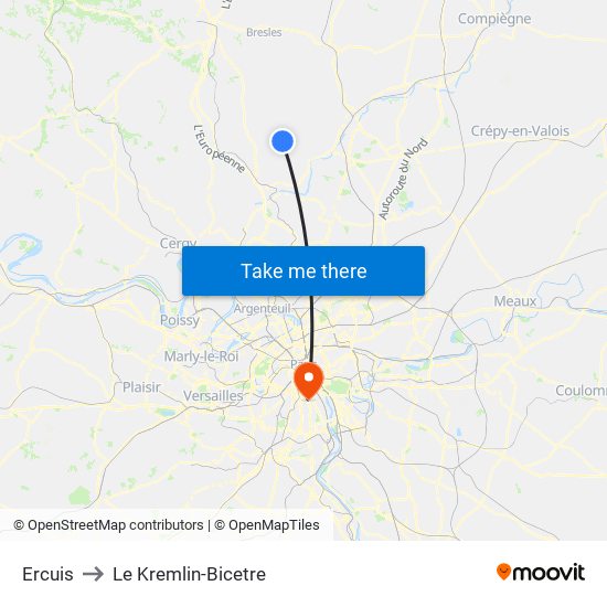 Ercuis to Le Kremlin-Bicetre map