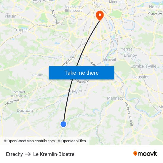 Etrechy to Le Kremlin-Bicetre map