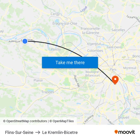 Flins-Sur-Seine to Le Kremlin-Bicetre map