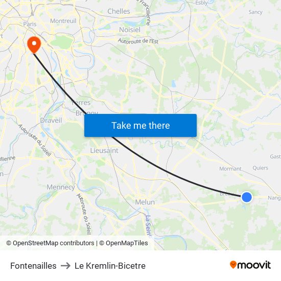 Fontenailles to Le Kremlin-Bicetre map