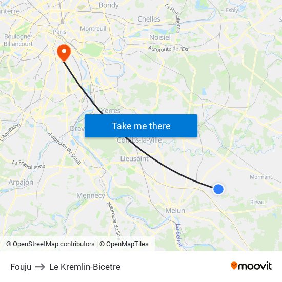 Fouju to Le Kremlin-Bicetre map