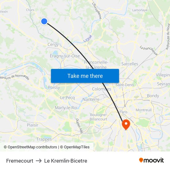 Fremecourt to Le Kremlin-Bicetre map