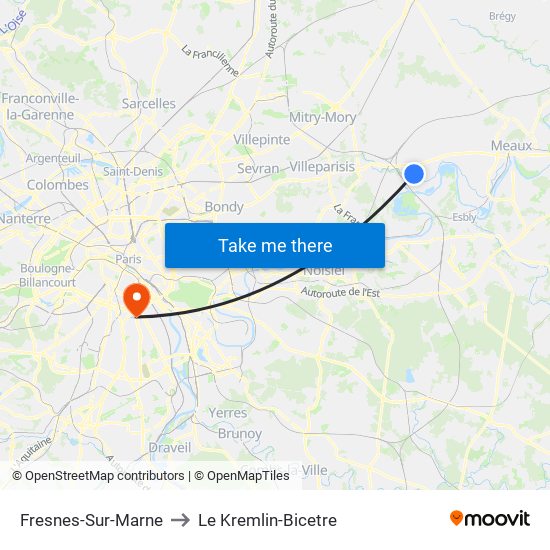 Fresnes-Sur-Marne to Le Kremlin-Bicetre map