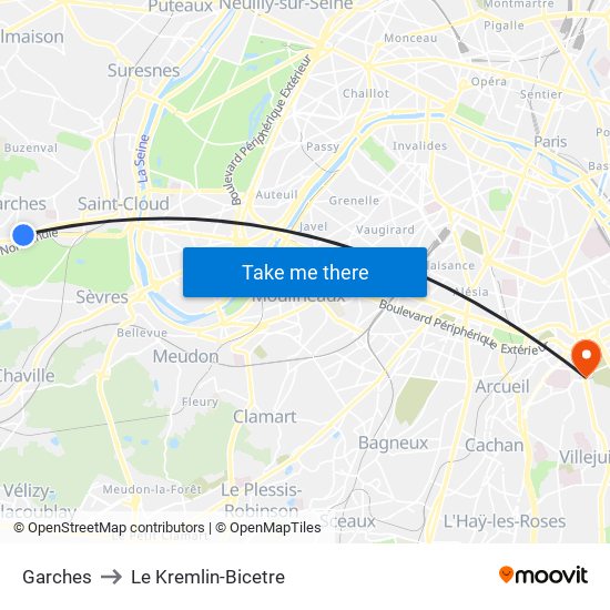 Garches to Le Kremlin-Bicetre map