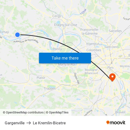 Gargenville to Le Kremlin-Bicetre map