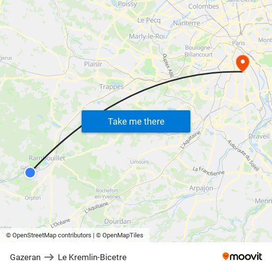 Gazeran to Le Kremlin-Bicetre map