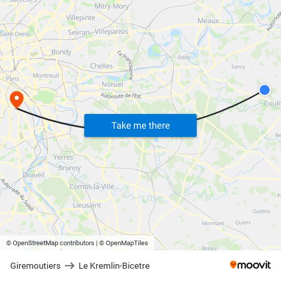 Giremoutiers to Le Kremlin-Bicetre map