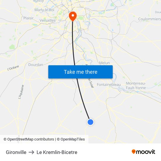 Gironville to Le Kremlin-Bicetre map
