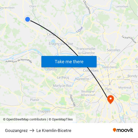 Gouzangrez to Le Kremlin-Bicetre map