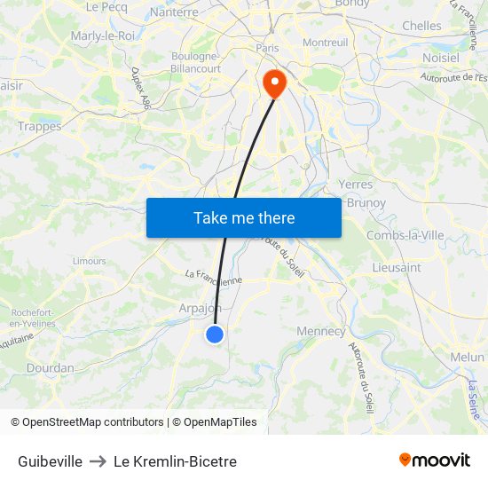 Guibeville to Le Kremlin-Bicetre map