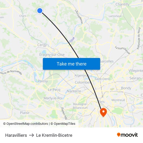 Haravilliers to Le Kremlin-Bicetre map