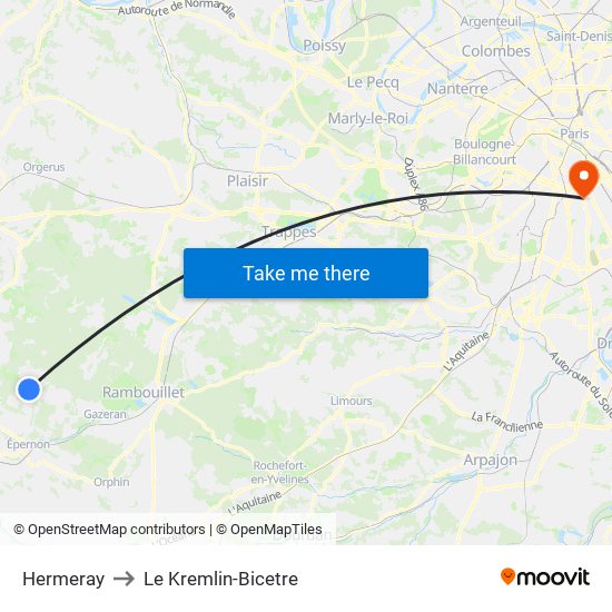 Hermeray to Le Kremlin-Bicetre map