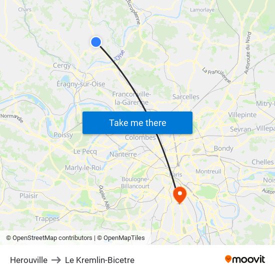 Herouville to Le Kremlin-Bicetre map