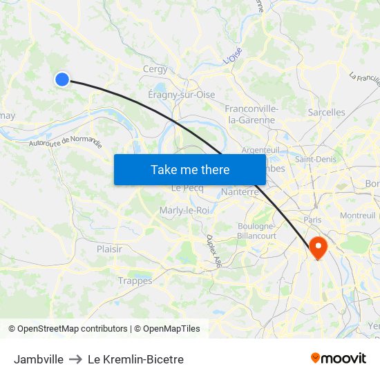 Jambville to Le Kremlin-Bicetre map
