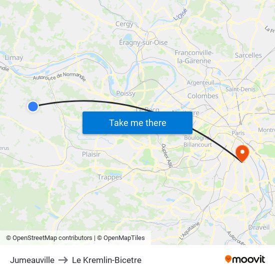 Jumeauville to Le Kremlin-Bicetre map
