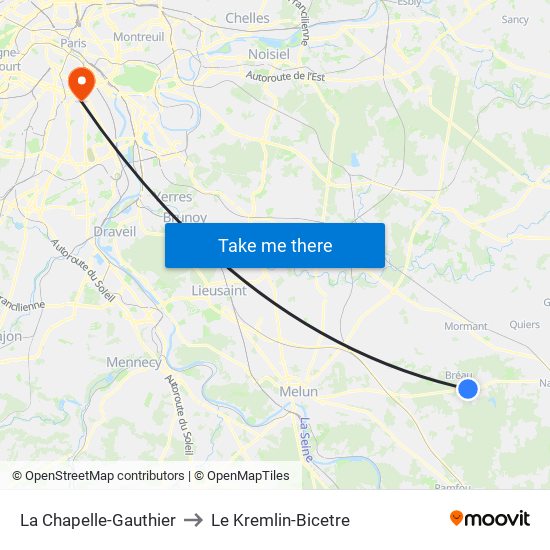 La Chapelle-Gauthier to Le Kremlin-Bicetre map