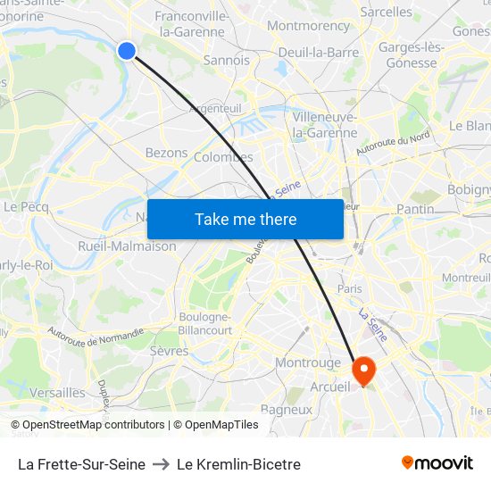 La Frette-Sur-Seine to Le Kremlin-Bicetre map