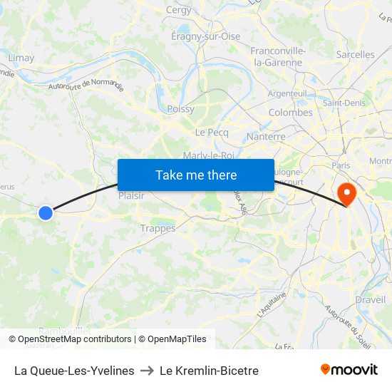 La Queue-Les-Yvelines to Le Kremlin-Bicetre map