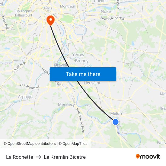 La Rochette to Le Kremlin-Bicetre map