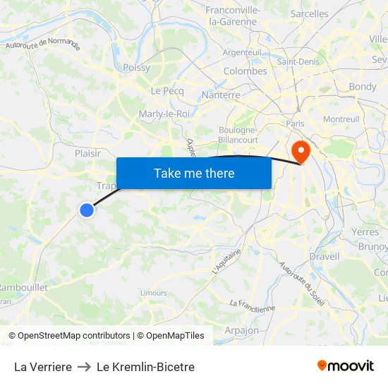 La Verriere to Le Kremlin-Bicetre map