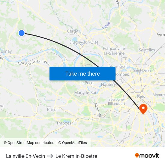 Lainville-En-Vexin to Le Kremlin-Bicetre map