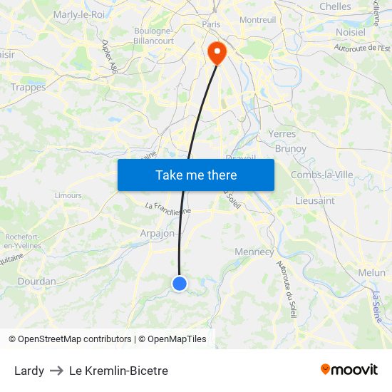 Lardy to Le Kremlin-Bicetre map