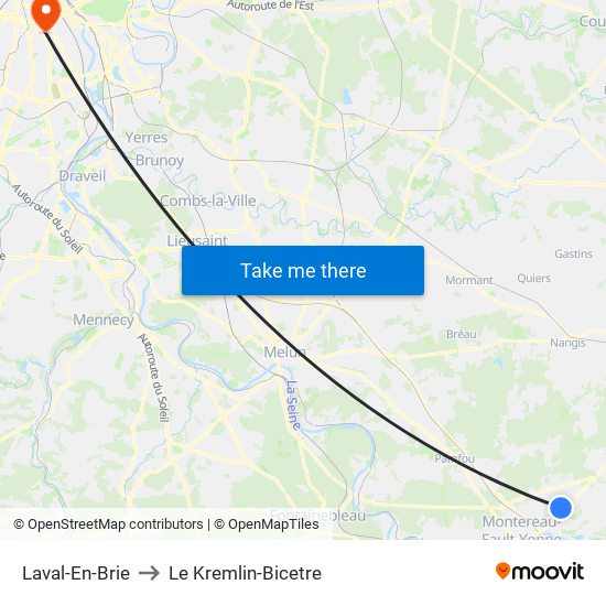 Laval-En-Brie to Le Kremlin-Bicetre map