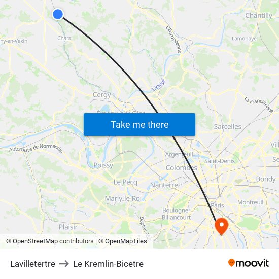 Lavilletertre to Le Kremlin-Bicetre map