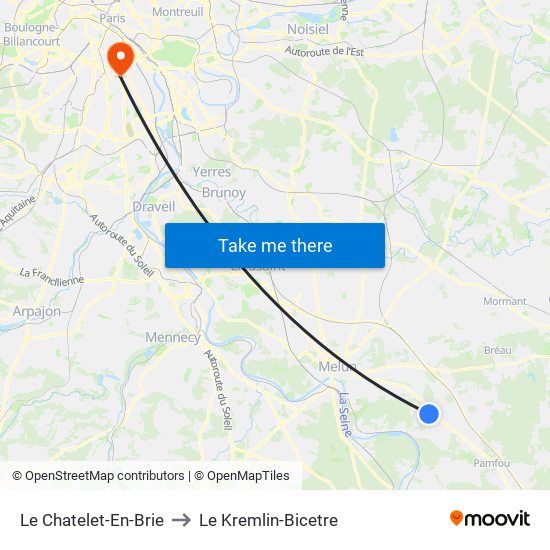 Le Chatelet-En-Brie to Le Kremlin-Bicetre map