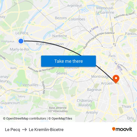 Le Pecq to Le Kremlin-Bicetre map