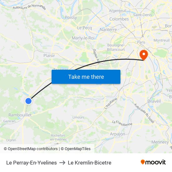 Le Perray-En-Yvelines to Le Kremlin-Bicetre map