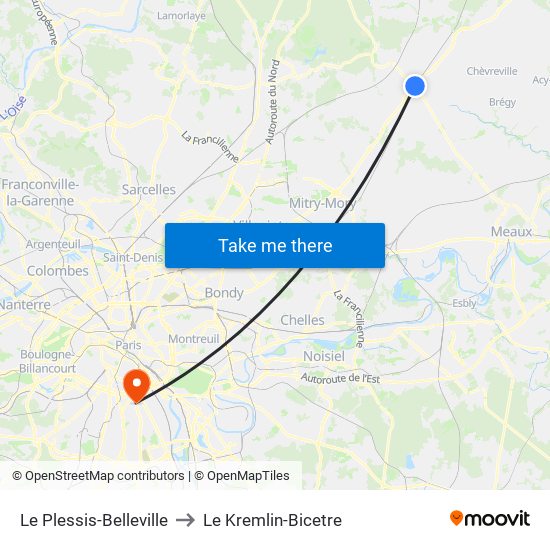 Le Plessis-Belleville to Le Kremlin-Bicetre map