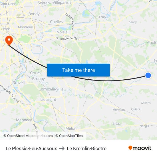 Le Plessis-Feu-Aussoux to Le Kremlin-Bicetre map