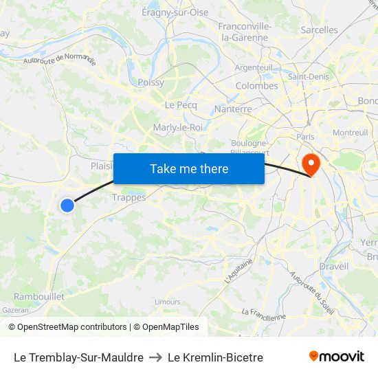 Le Tremblay-Sur-Mauldre to Le Kremlin-Bicetre map