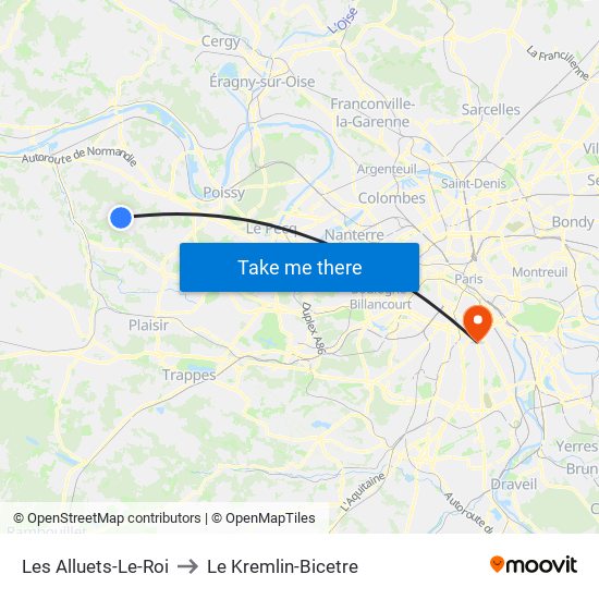 Les Alluets-Le-Roi to Le Kremlin-Bicetre map