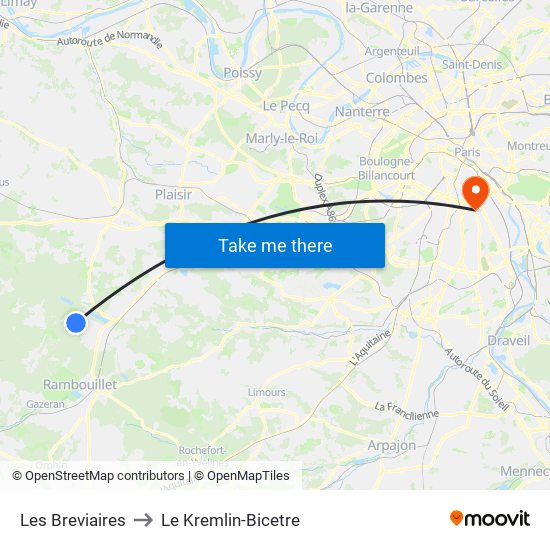 Les Breviaires to Le Kremlin-Bicetre map