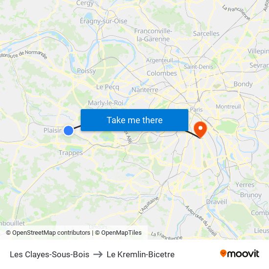 Les Clayes-Sous-Bois to Le Kremlin-Bicetre map