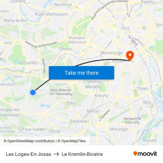 Les Loges-En-Josas to Le Kremlin-Bicetre map