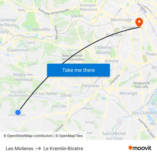 Les Molieres to Le Kremlin-Bicetre map