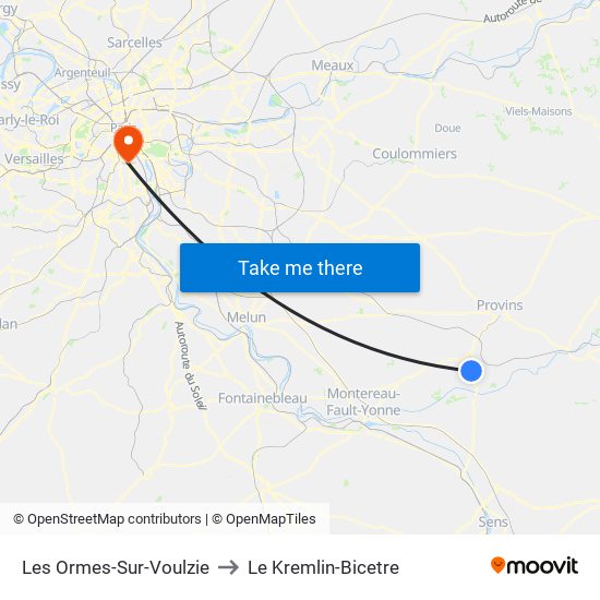 Les Ormes-Sur-Voulzie to Le Kremlin-Bicetre map