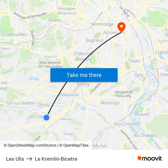 Les Ulis to Le Kremlin-Bicetre map