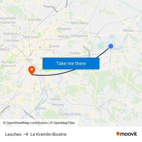 Lesches to Le Kremlin-Bicetre map