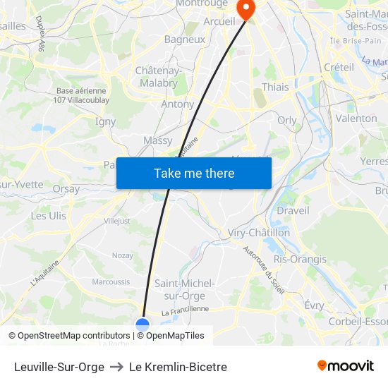 Leuville-Sur-Orge to Le Kremlin-Bicetre map