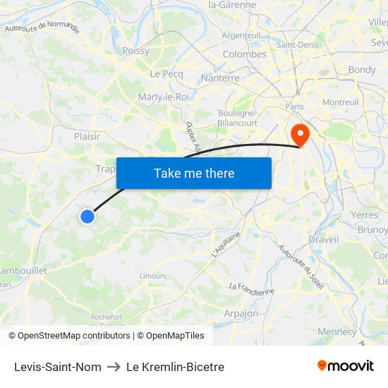 Levis-Saint-Nom to Le Kremlin-Bicetre map