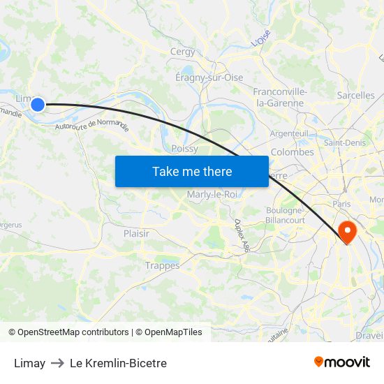 Limay to Le Kremlin-Bicetre map